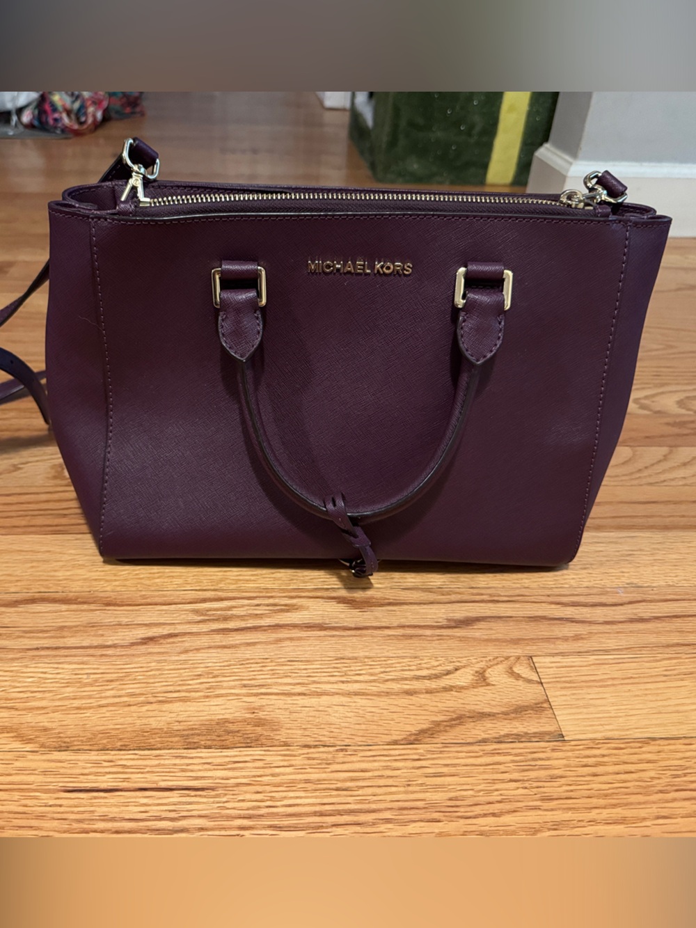 Michael Kors Deep Plum Saffiano Satchel with Gold Hardware